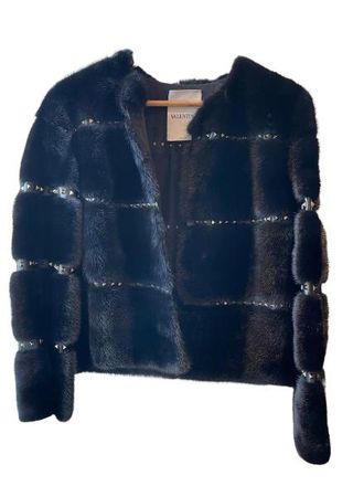 Valentino Garavani Valentino Black Crystal Embelleshed Mink Jacket Size L