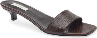 Toteme Slim Kitten Heel Lizard Embossed Slide Sandal in Brown at Nordstrom, Size 42