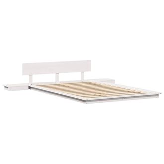 Berkfield Home Floor Bed Frame with Bedside Tables White 120x190cm Solid Wood | Size: 120x190 cm