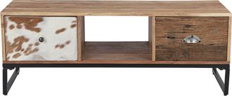 WOMO-DESIGN Womo-design - Mesa De Sal&oacute;n Taipei Con 2 Cajones, 110x50x40cm Madera Maciza De Acacia Y Madera De Umbral Patas De Metal Mesita Soporte Consola Tv Auxi