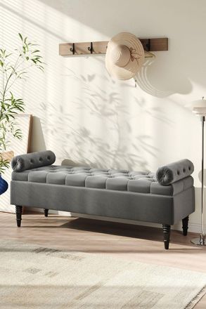 H&O Direct Convertible Flip-Top Storage Bench with Armrests in Grey