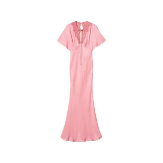 Twinset Maxi Dresses, female, Pink, Size: 2XS Short-sleeve Maxi Dress