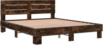 vidaXL Vidaxl - Estructura Cama Madera Ingenier&iacute;a Metal Roble Ahumado 150x200cm