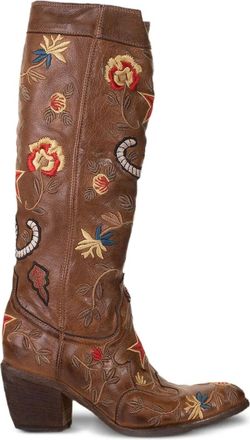 Fauzian Jeunesse embroidered-details leather boots - women - Calf Leather/Calf Leather/Calf Leather - 36 - Brown