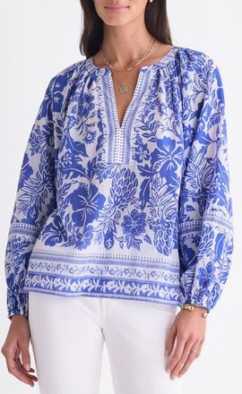 Vineyard Vines Print Split Neck Popover Top in Paradise Print White at Nordstrom, Size X-Large