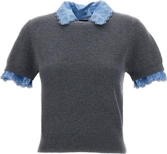 Paco Rabanne Grey Fine-Knit Wool-Cashmere Short-Sleeve T-Shirt