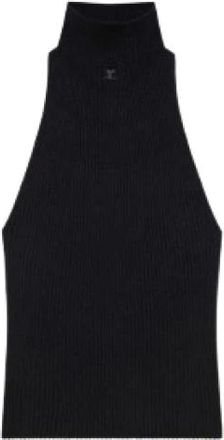 Courr&egrave;ges Zwarte Mockneck Mouwloze Logo Top - Dames - Tops zonder mouwen - Zwart - M - Katoen - Tops