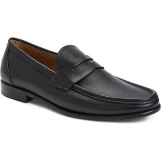 Bruno Magli Lombardo Wrapped Moc Toe Penny Loafer in Black Calf at Nordstrom, Size 10.5