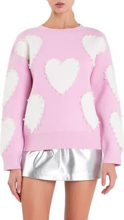 English Factory Heart Imitation Pearl Sweater in Cream Multi at Nordstrom Rack, Size X-Small