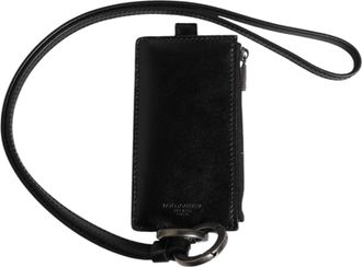 Dolce & Gabbana Zwarte Leren Logo Gecaptionneerde Lanyard Kaarthouder Portemonnee
