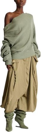 Balmain Draped asymmetrical jumper in ribbed silk knit in Green at Nordstrom, Size Medium