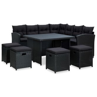 vidaXL Set Muebles De Jard&iacute;n 6 Piezas Y Cojines Rat&aacute;n Sint&eacute;tico Negro Vidaxl