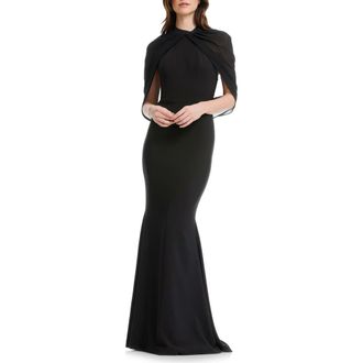 Dress The Population Aviva High Neck Open Back Evening Gown in Black at Nordstrom, Size Xx-Small