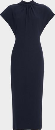 Lela Rose Stella Short-Sleeve Solid Crepe Midi Dress