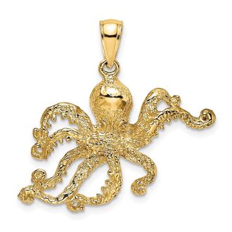 Diamond2Deal 14k Yellow Gold Textured Octopus Charm Pendant