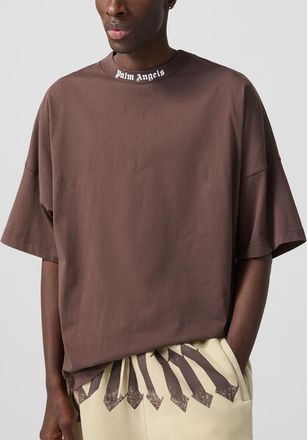 Palm Angels Mens Oversized back-and-neck logo Tee Shirt