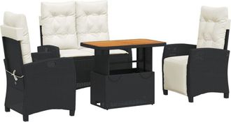 vidaXL Juego Comedor Jard&iacute;n 4 Piezas Con Cojines Rat&aacute;n Sint&eacute;tico Negro Vidaxl