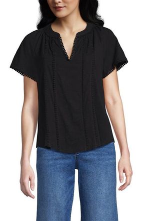 Lands End Slub Short Sleeve Notch Neck Top in Black at Nordstrom, Size X-Large P