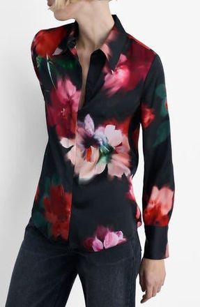 Mango Soffy Floral Button-Up Shirt in Black at Nordstrom Rack, Size 4