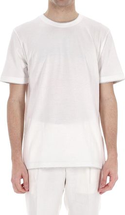 Eleventy White Double-Trim Cotton T-Shirt