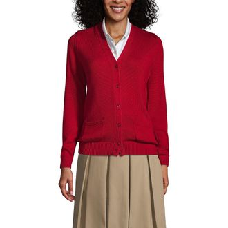Lands End School Uniform Cotton Modal Button Front Cardigan Sweater in Red at Nordstrom, Size Large