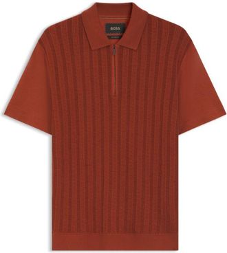 BOSS Cotton-silk polo shirt with zip neck
