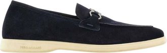 Ferragamo Navy Blue Cosimo Suede Loafers