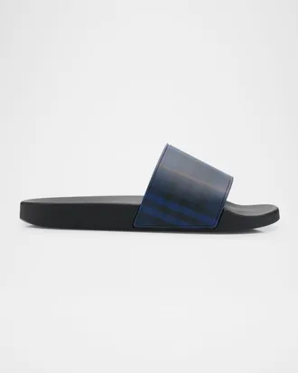 サンダル BURBERRY Men Sandals Black 8088566 Burberry Men's Stingray Check Rubber Slide Sandals | Neiman