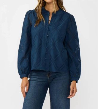 Lovestitch Lace Button Blouse In Navy