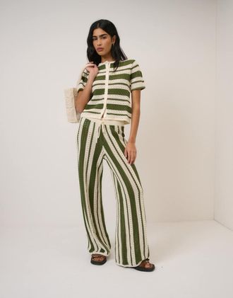 Nobody's Child Pantaloni da resort alluncinetto verdi a righe in coordinato-Multicolore