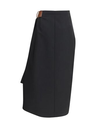 Bottega Veneta Grain de Poudre Wool Midi Skirt - Black