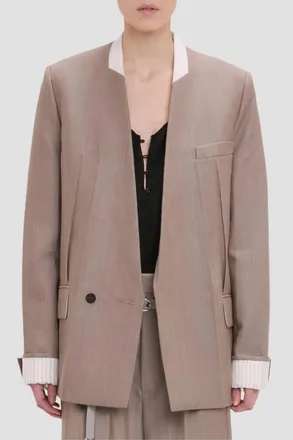Victoria Beckham Collarless Jacket In Limestone