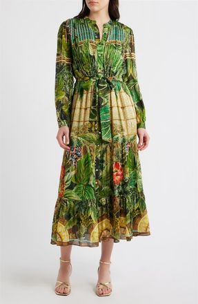 Elie Tahari The Liliou Metallic Floral Print Long Sleeve Dress in Atrium Garden Print at Nordstrom, Size 16