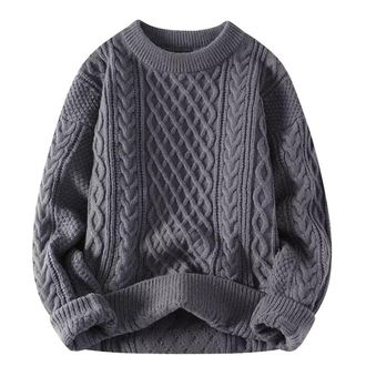Generic Men Basic Sweater Casual Men Round Neck Solid Color Knit Sweater Regular Fit Men Fashion Jacquard Knitted Sweater Temperament All-Match Men Trend Long