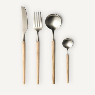 AM.PM Bestek 16-delig, inox en essenhout, Emako