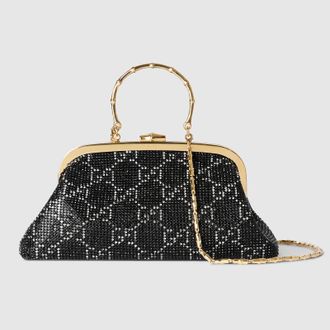 Gucci Crystal Medium Evening Top Handle Bag, Black, Metal