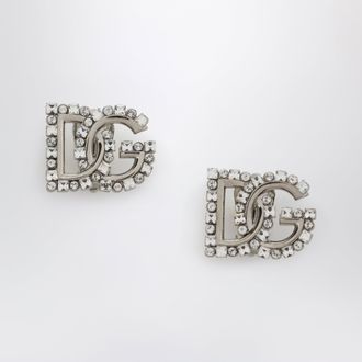 Dolce & Gabbana DG logo rhinestone clip-on earrings in silver