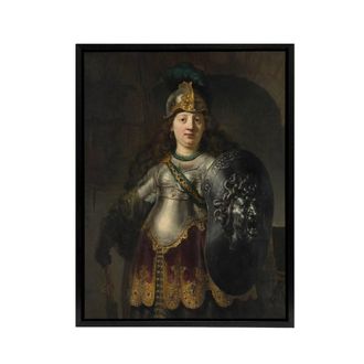 Artery8 Bellona Roman Goddess of War Rembrandt Framed Canvas Wall Art Print in Grey | Size: W24 x H32