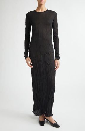 Toteme Crinkled Long Sleeve Column Sweater Dress in Black at Nordstrom, Size Xx-Small