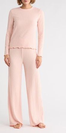 Yogalicious Brushed Ribbed Long Sleeve Top & Pants Pajamas in Porcelain Petal at Nordstrom Rack, Size X-Large