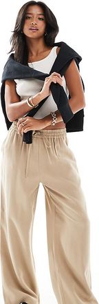 Miss Selfridge soft touch pull on wide leg pants in stone-Neutral