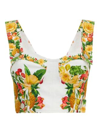 Farm Rio floral-print crop top - White