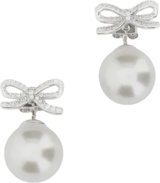 Self Portrait Crystal Bow Pearl Back Earrings - female - Self Portrait - Earrings - Gray - ONE SIZE - Accessories