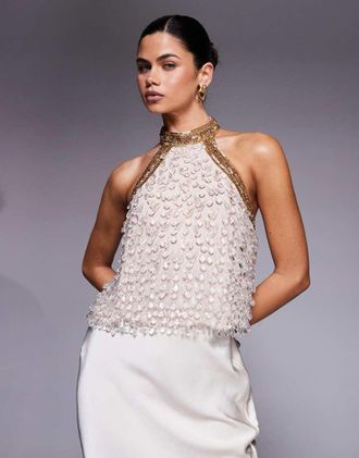 Asos Top allacciato al collo rosa decorato con dettagli a goccia