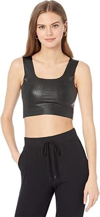 Commando Faux Leather Square Neck Crop Top Womens Clothing Black : MD, Viscose/Faux Leather/Elastane