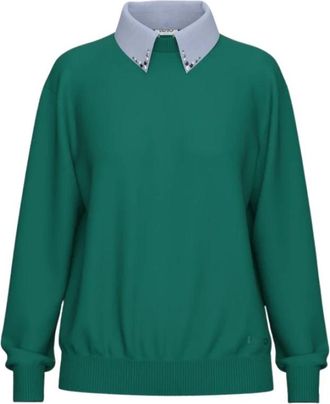 Liu Jo Gebreid met detail popeline - Dames - Ronde hals truien - Groen - M - Katoen - Truien & Vesten