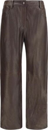 Magda Butrym Rechte leren broek - Dames - Broeken - Bruin - Maat: S Leer