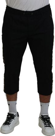 Dolce & Gabbana Mens Cropped Trousers Leopardprint - Black Cotton - Size EU 50 (Mens)