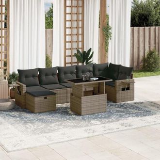 vidaXL Set De Sof&aacute;s De Jard&iacute;n Y Cojines 8 Piezas Rat&aacute;n Sint&eacute;tico Gris Vidaxl