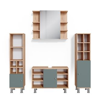 Vicco Conjunto De Muebles De Ba&ntilde;o Fynn, Verde, 4 Partes, Con Armario Alto